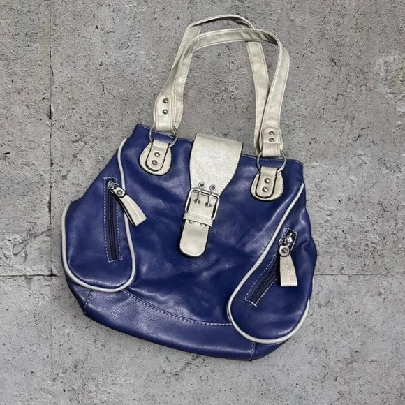 Vintage Y2K Blue Buckle City Moto Style Shoulder Bag - Picture 2 of 8